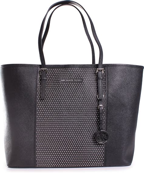 michael kors microstud black tote|Michael Kors black shoulder handbags.